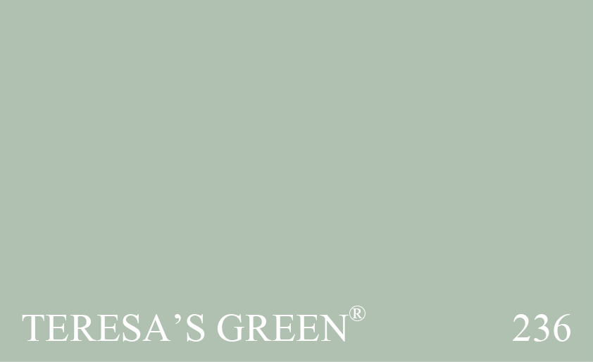 Couleur Peinture Farrow & Ball 236 Teresa's Green : Lgrement plus claire que le populaire no. 84 Green Blue, cette couleur est galement plus chaude. Initialement dcouverte au XVIIIme sicle, on lutilise depuis des gnrations.
