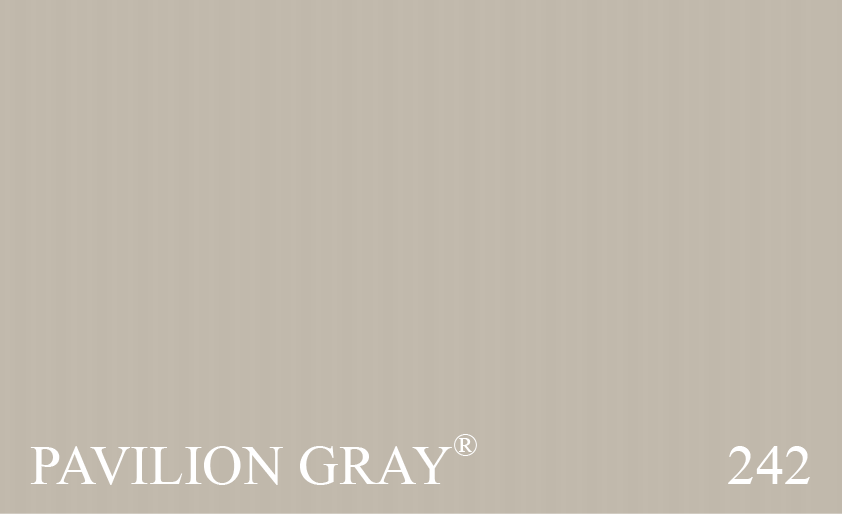 Couleur Peinture Farrow & Ball 242 Pavilion Gray : Ton frais. Version plus claire et moins bleue du n 88 Lamp Room Gray, qui rappelle une couleur lgante utilise en Sude  la fin du XVIIIe sicle sous Gustave III. Pour un contraste net, utilisez le n 2001 Strong White.
